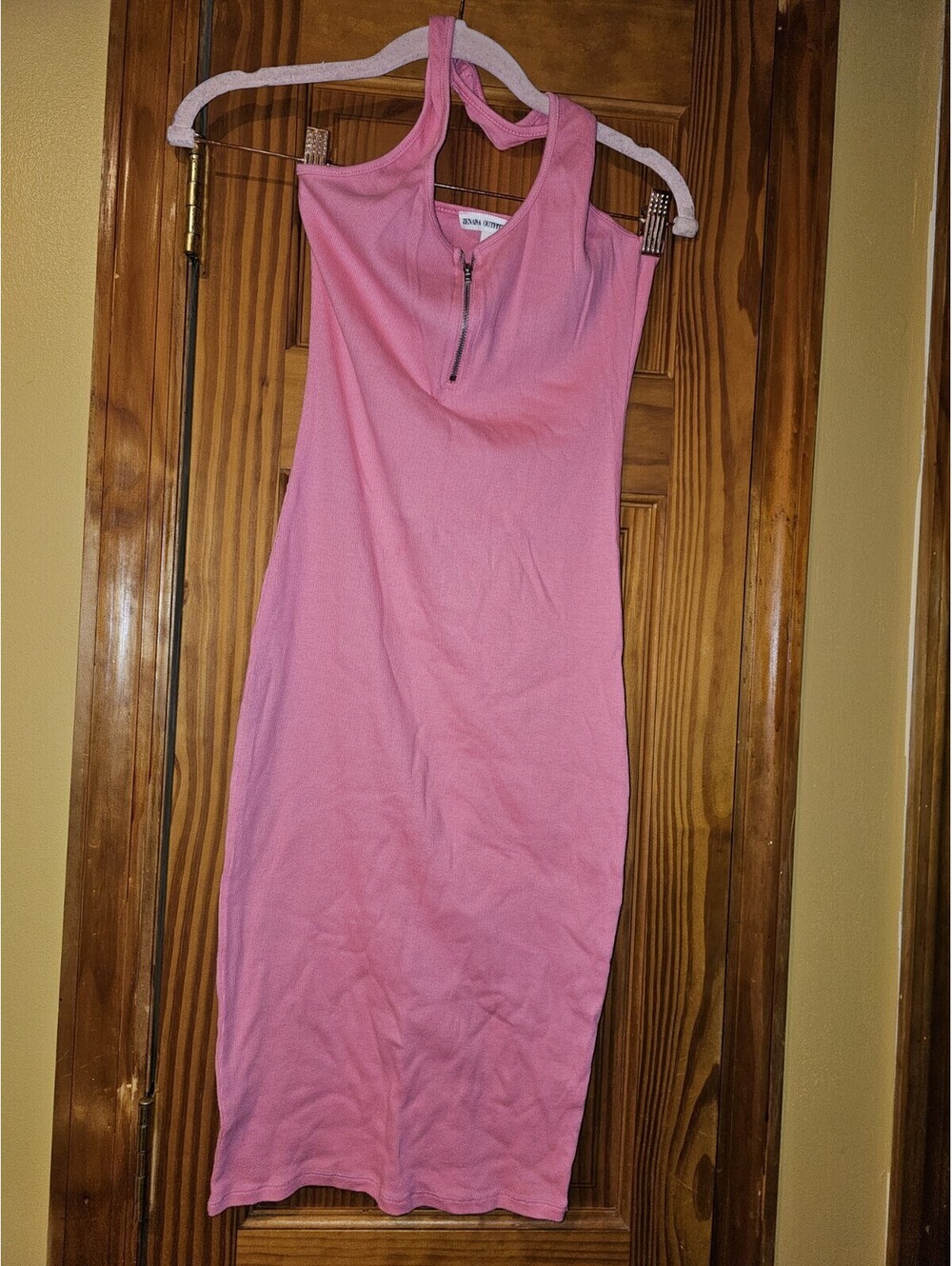 zenana outfitters Womens Pink Halter Dress With Zip Up Size SMALL